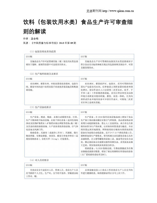 饮料(包装饮用水类)食品生产许可审查细则的解读