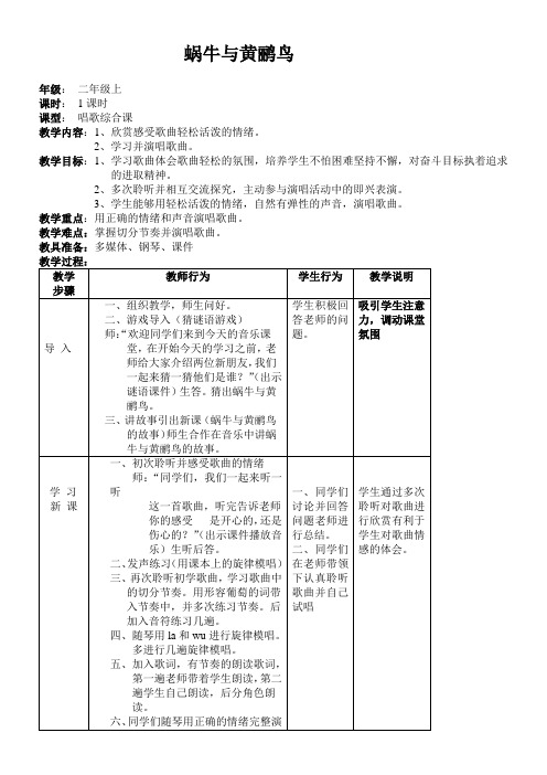 小学音乐人音二年级上册(2023年新编)第5课童趣-蜗牛与黄鹂鸟教案(3)