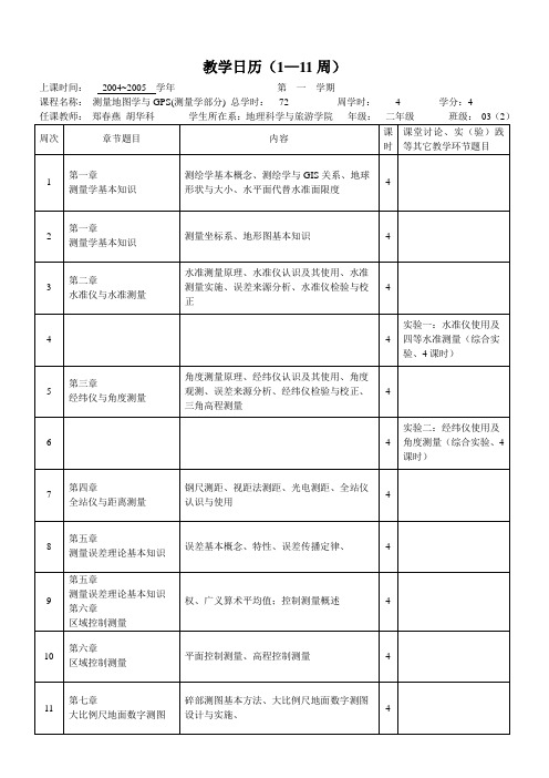 教学日历(1—11周)