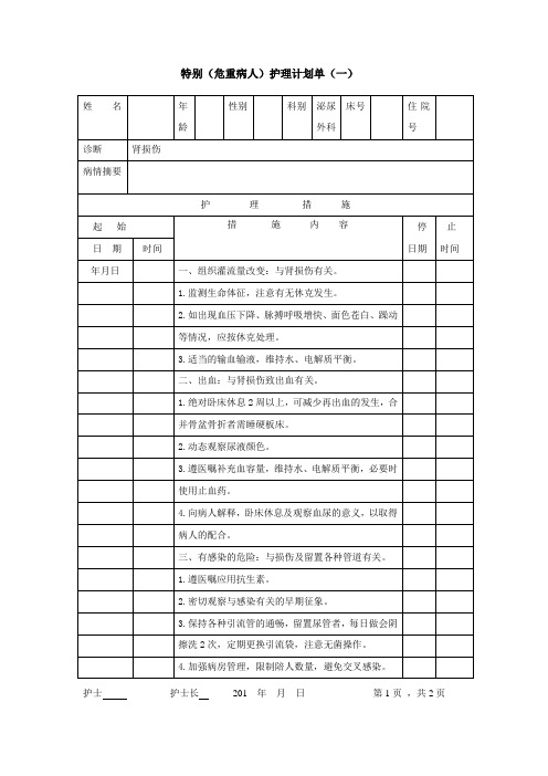 肾损伤危重计划