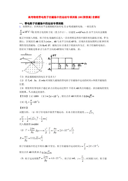 高考物理带电粒子在磁场中的运动专项训练100(附答案)含解析