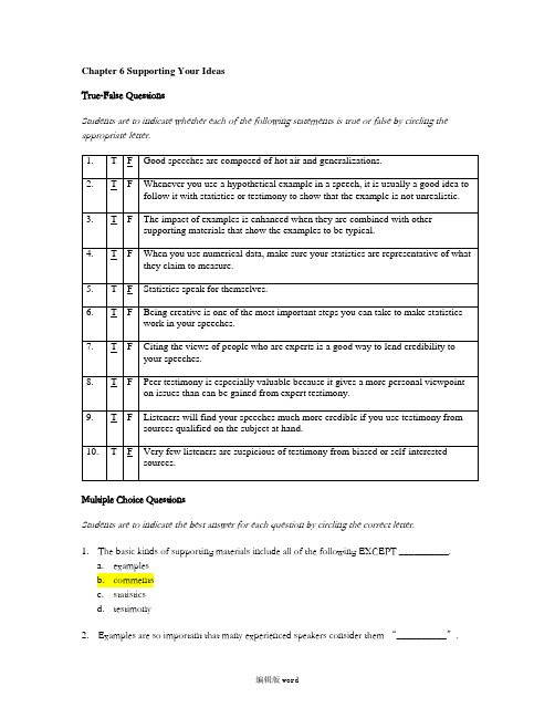 A8-Test Bank Part II-Chapter 6 Supporting Your Ideas