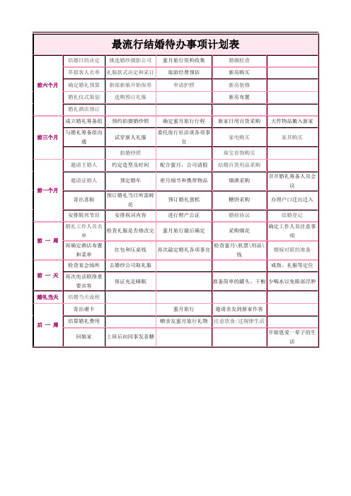 最流行结婚待办事项计划表完整版