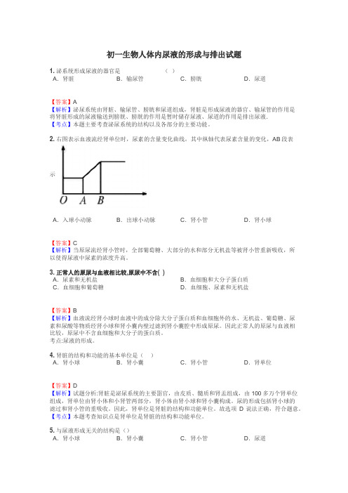 初一生物人体内尿液的形成与排出试题
