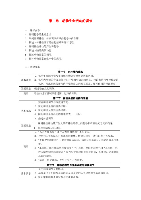 浙江省普通高中高中生物 第二章 动物生命活动的调节同步教案 浙科版必修3