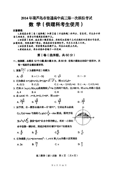 2014届辽宁省葫芦岛市高三第一次模拟考试理科数学试题(含答案解析)扫描版