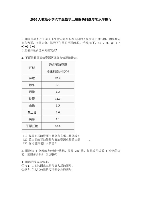 2020人教版小学六年级数学上册解决问题专项水平练习