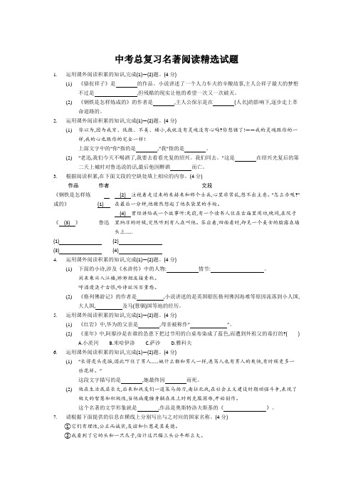 中考总复习名著阅读习题精选