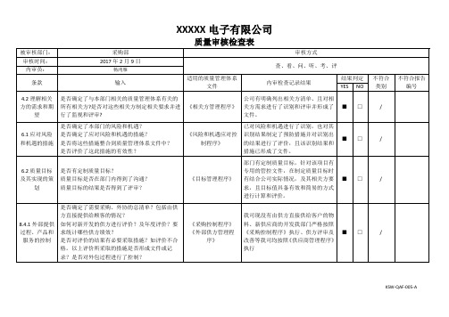 采购部-ISO9001：2015内审检查表