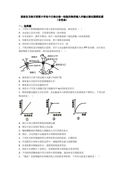 福建省龙海市程溪中学高中生物必修一细胞的物质输入和输出测试题模拟题(含答案)