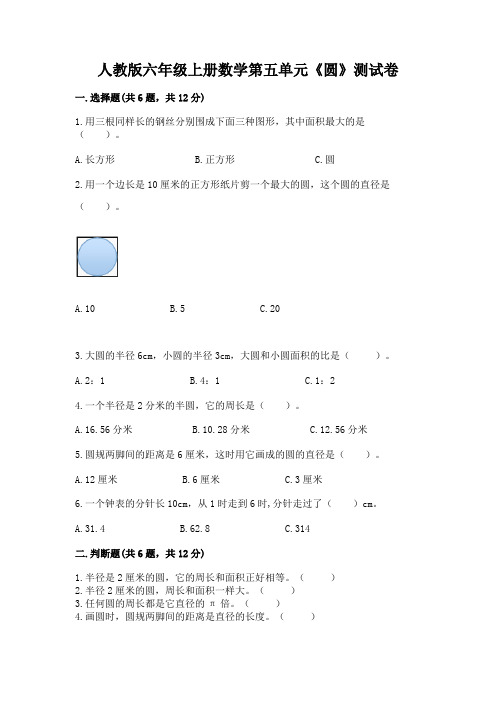 人教版六年级上册数学第五单元《圆》测试卷精品(名师系列)