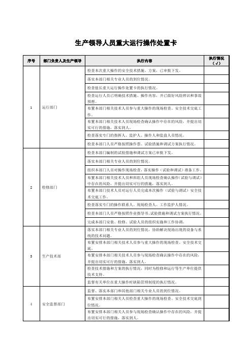 生产领导人员重大运行操作处置卡