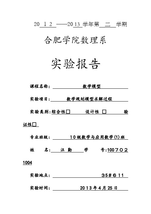 数学建模报告数学规划求解模型过程