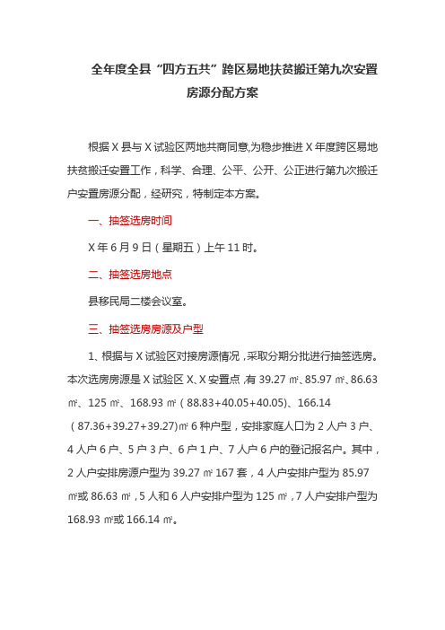 全年度全县“四方五共”跨区易地扶贫搬迁第九次安置房源分配方案