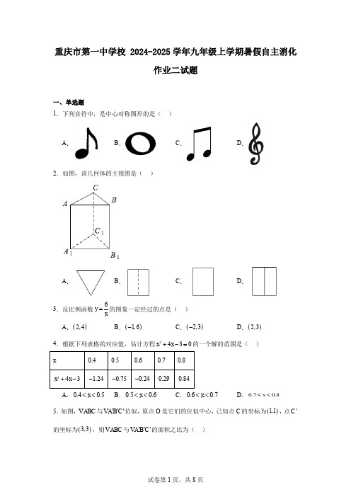 重庆市第一中学校2024-2025学年九年级上学期暑假自主消化作业二试题