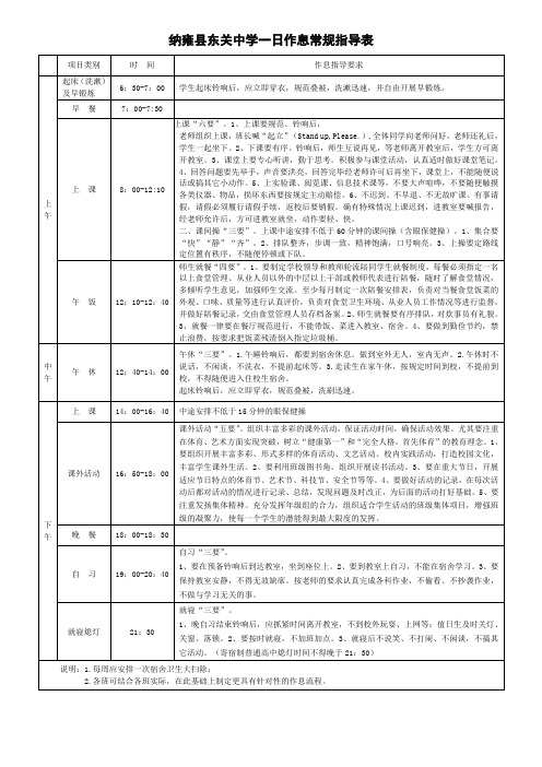 贵州省农村寄宿制学校一日作息常规指导表1