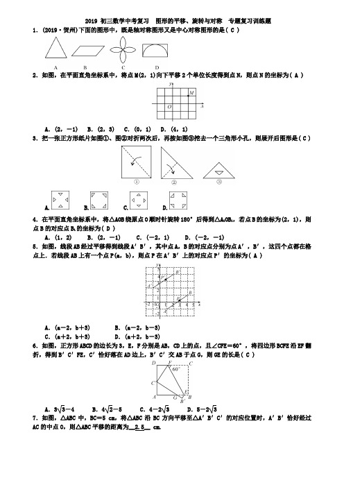 2019年中考总复习《图形的平移、旋转与对称》专题训练题及答案