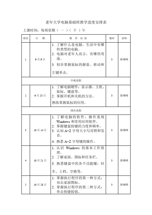 基础班教学进度安排表