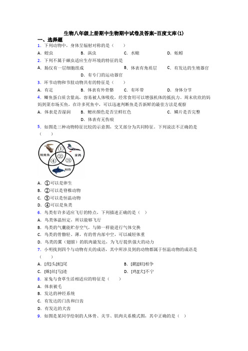 生物八年级上册期中生物期中试卷及答案-百度文库(1)