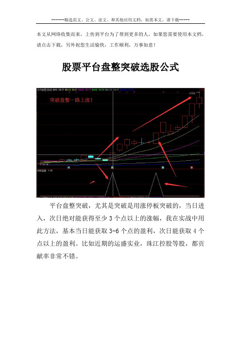 股票平台盘整突破选股公式