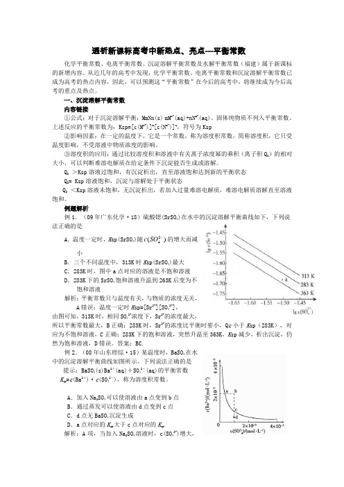 透析新课标高考中新热点、亮点---平衡常数