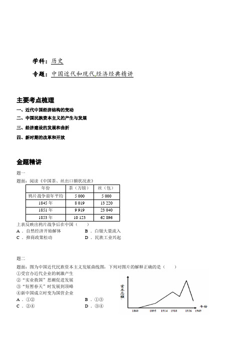 2019届高考历史二轮复习精讲：中国近代和现代经济经典精讲