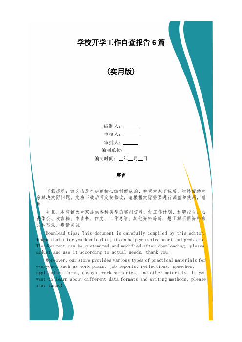 学校开学工作自查报告6篇