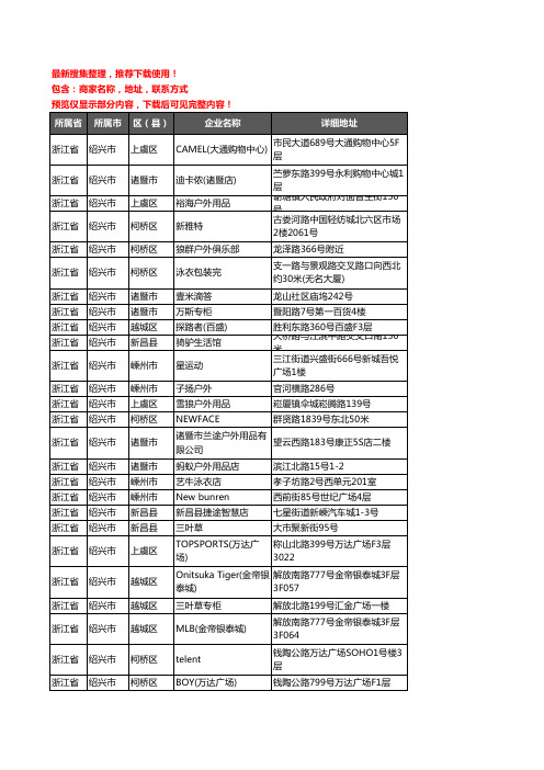 新版浙江省绍兴市户外用品企业公司商家户名录单联系方式地址大全94家