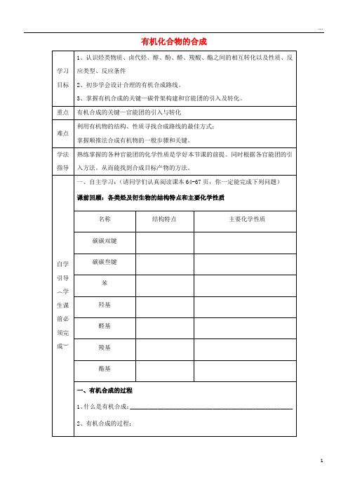 2019高中化学 第三章 烃的含氧衍生物 3.4 有机化合物的合成导学案(无答案)新人教版选修5