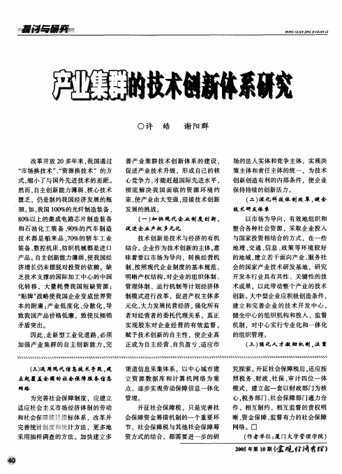 产业集群的技术创新体系研究