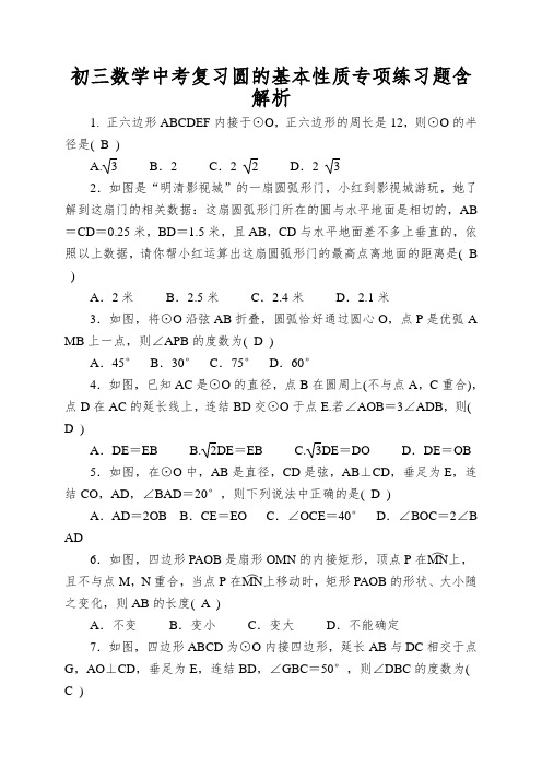 初三数学中考复习圆的基本性质专项练习题含解析