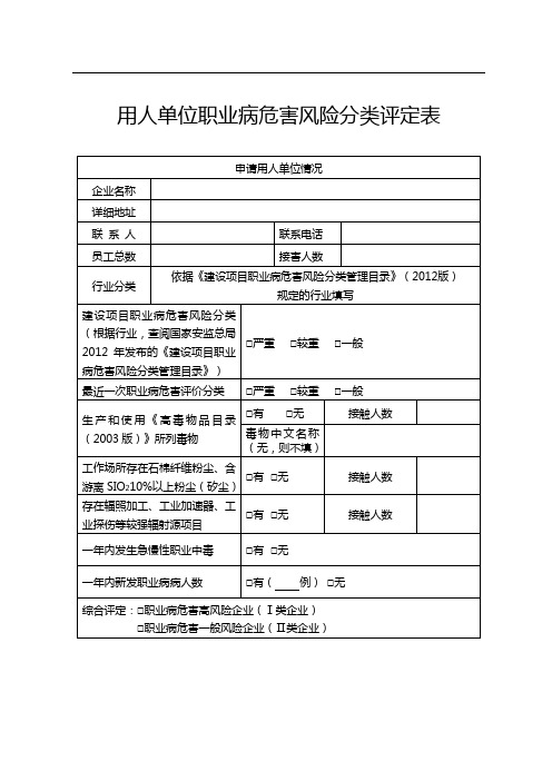 用人单位职业病危害风险分类评定表