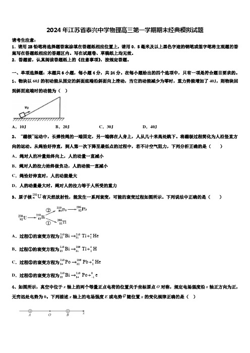 2024年江苏省泰兴中学物理高三第一学期期末经典模拟试题含解析