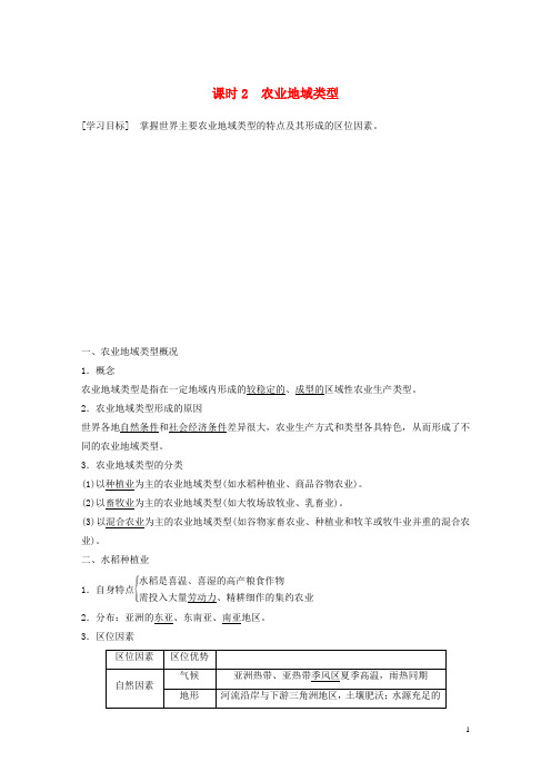 课标版2019_2020学年高中地理第3单元产业活动与地理环境第一节农业生产与地理环境课时2农业地域类型导学案