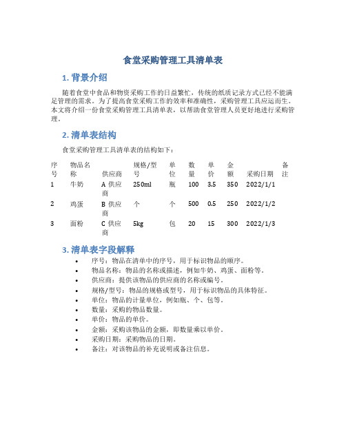 食堂采购管理工具清单表