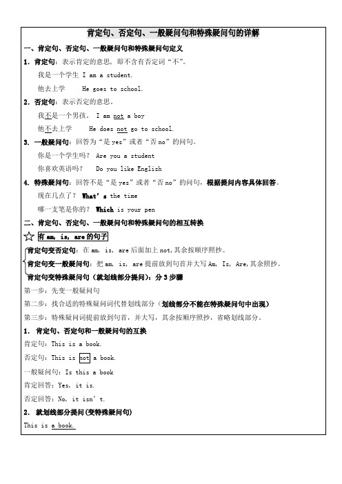 小学英语四种基本句型肯定句否定句、一般疑问句与特殊疑问句