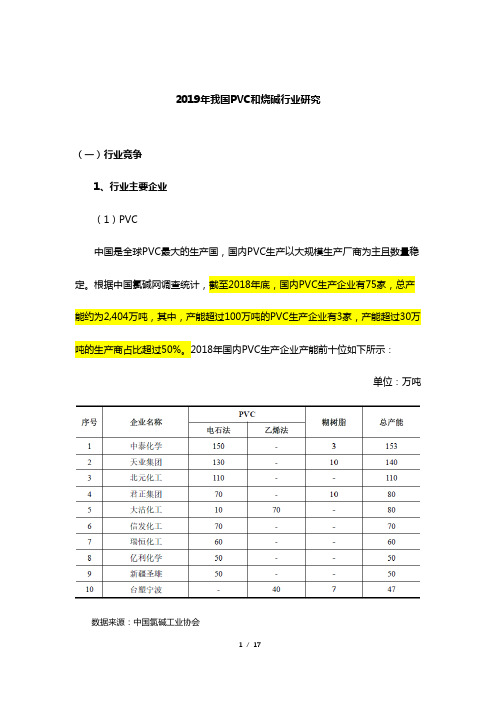 2019年我国PVC和烧碱行业研究