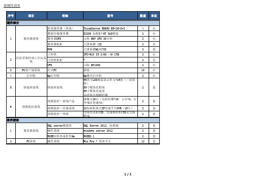 信息系统软硬件设备清单