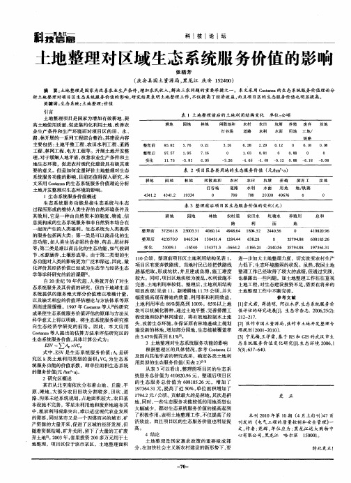 土地整理对区域生态系统服务价值的影响