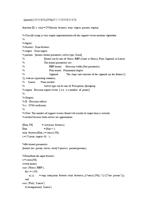 matlab支持向量机SVM用于分类的算法实现