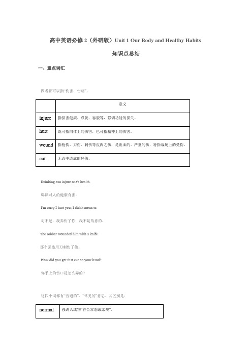 外研版高一英语必修二 units 1-6 全书知识点总结