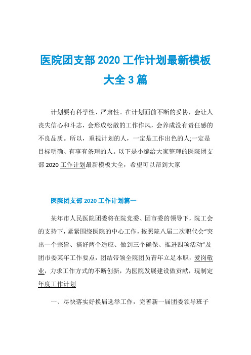 医院团支部2020工作计划最新模板大全3篇