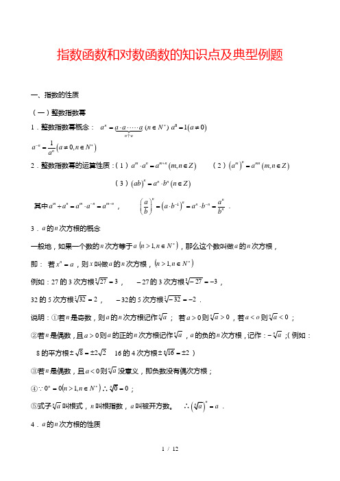 指数函数和对数函数的知识点及典型例题