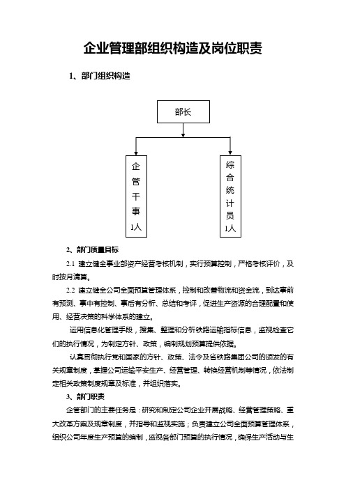 企管部组织结构及岗位职责