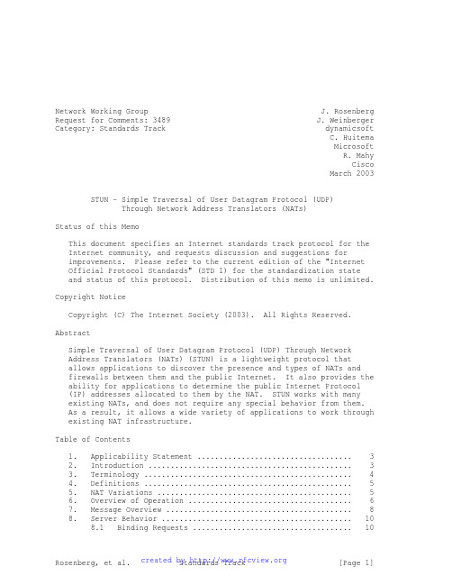 RFC3489 -- STUN - Simple Traversal of User Datagram Protocol (UDP) Through Network Address Translato