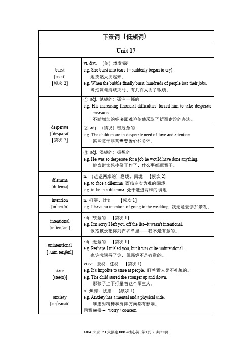 21天搞定800+核心词下策词(unit 17-unit 21) 词汇列表