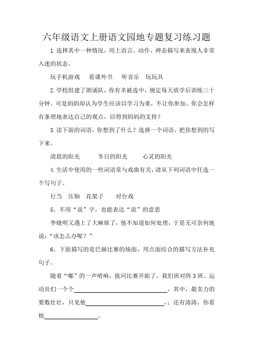 六年级语文上册语文园地专题复习练习题