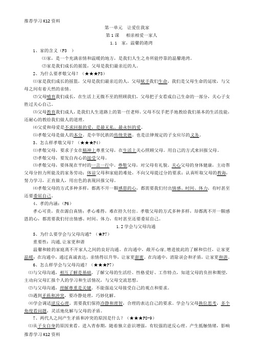 推荐学习K12八年级道德与法治上册 1-6课知识点 鲁人版六三制