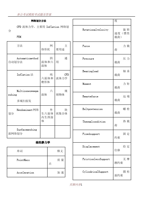 ANSYS-workbench中英文对照