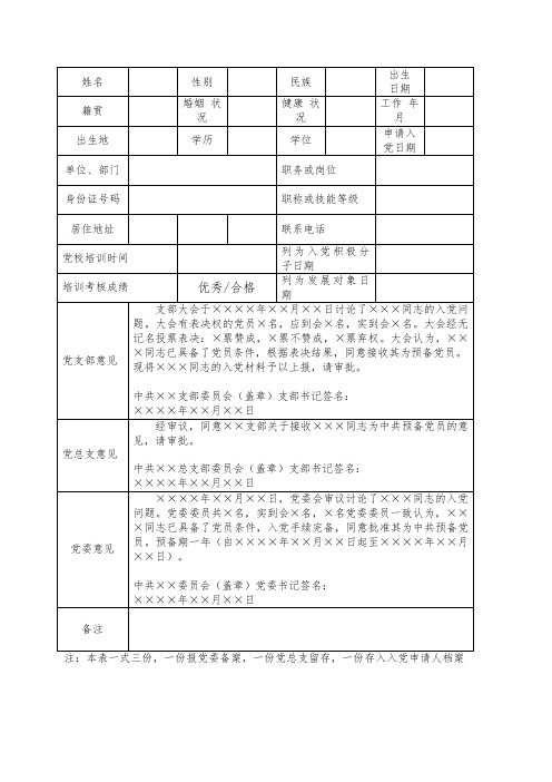 预备党员审批表